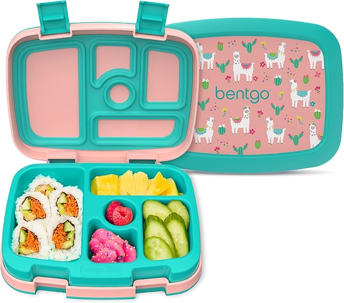 Bentgo Kids Prints Leak-Proof, 5-Compartment Bento-Style Kids Lunch Box - Ideal Portion Sizes for Ages 3-7, Durable, Drop-Proof, Dishwasher Safe, & PFAS & BPA-Free Materials (Llamas)