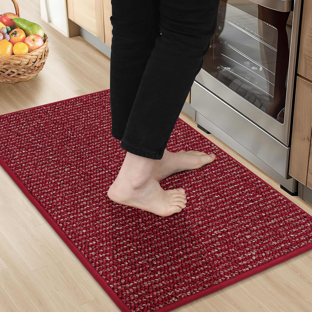 BEQHAUSE Kitchen Rugs 20"x32", Non-Slip Kitchen Mats for Floor, Super Absorbent and Stain Resistant Kitchen Rugs, Machine Washable Rugs for Kitchen, Hallway, Laundry & Sink, Red
