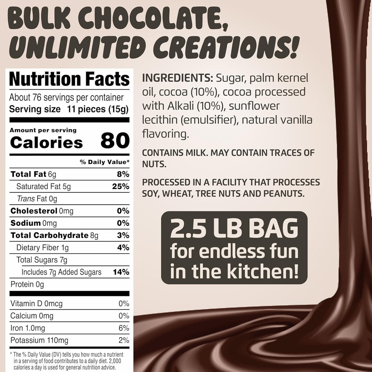 Chocolate Works Dark Chocolate Melting Chocolate Wafers, 2.5lb (Pack of 1)