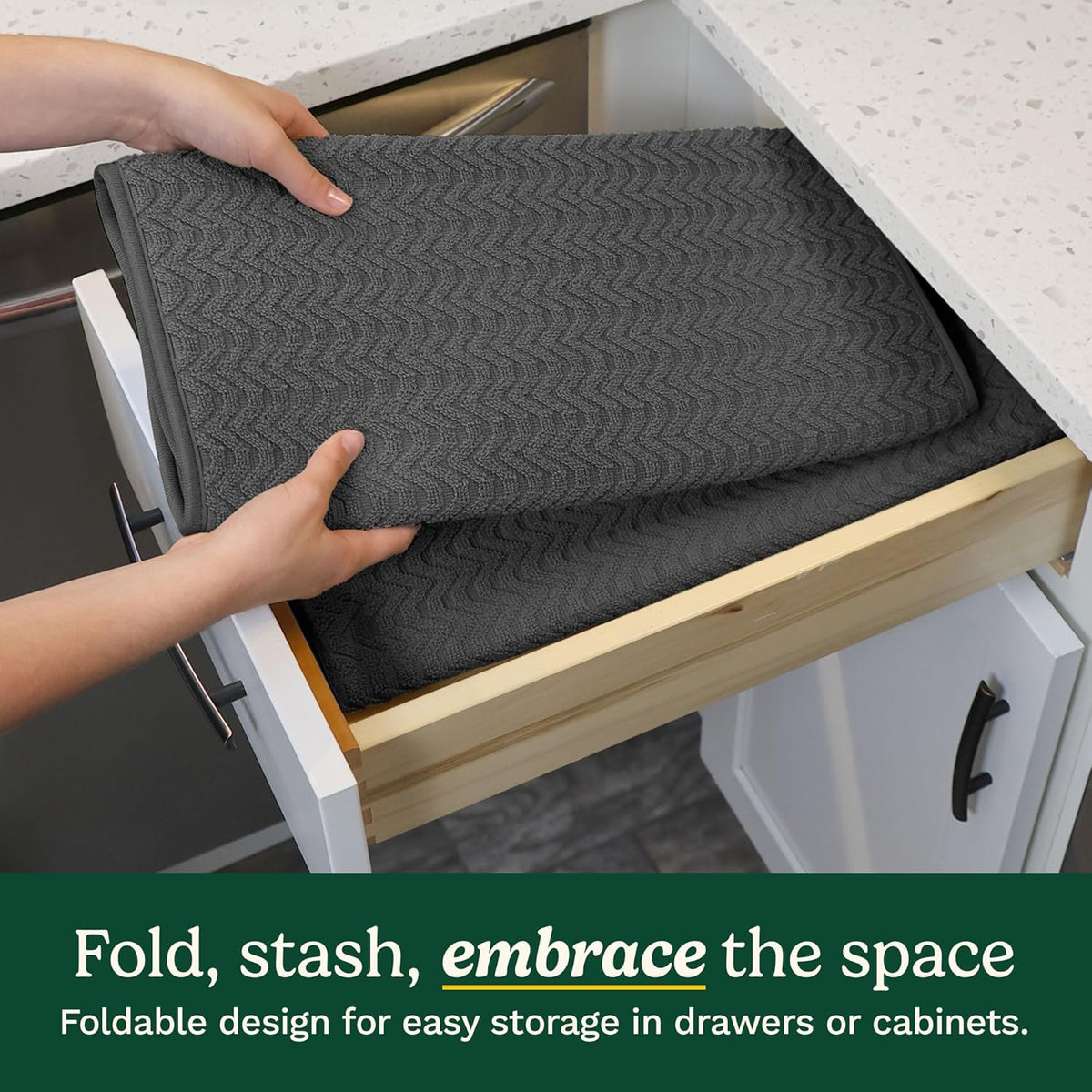 Cuisinart Dish Drying Mats for Kitchen Counter - (2) 18" x 24" Ultra Absorbent Dish Drying Mat XL - Foldable, Machine Washable, Fast Drying Dish Mat (Geostripe)