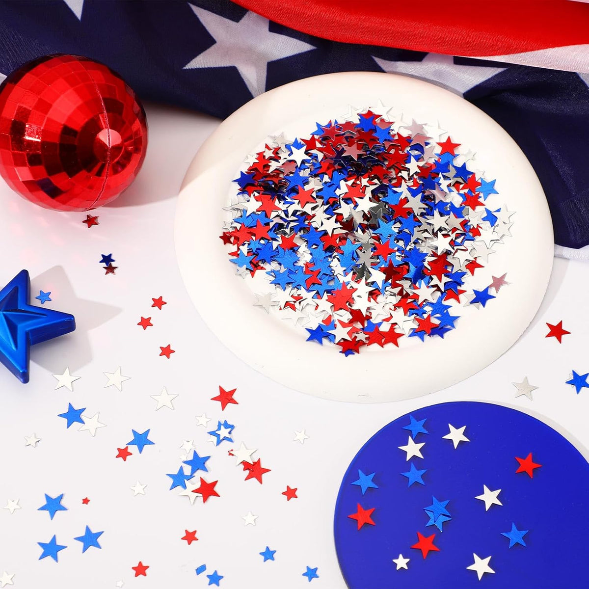 MARFOREVER 4th of July Confetti, Red White and Blue Confetti Table Decorations Glitter Patriotic Scatter Independence Day Star Sprinkles for Fourth of July Memorial Day Party Supplies