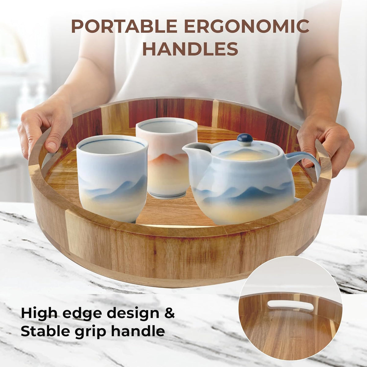 Lazy Susan Turntable Organizer 12 inch - Acacia Wooden Lazy Susan for Table Top, Countertop, Dining Table, Pantry - Kitchen Cabinet Organizer