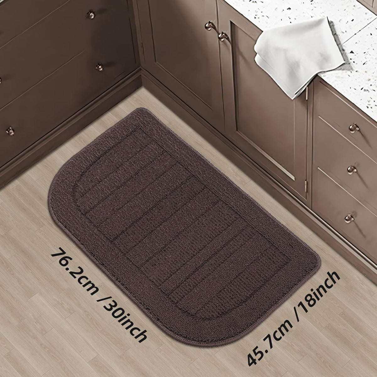 BEQHAUSE 30x18 Inch Kitchen Rug Mat Durable Kitchen Rugs Non-Slip Washable Absorbent Kitchen Mats for Floor Dirt-Resistant Semicircular Kitchen Mat (Brown)