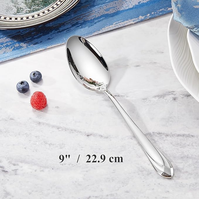 KEAWELL Premium Astra 4-Piece 9 inch Spoon Set – Mirror-Finished 18/10 Stainless Steel with Diamond-Faceted Handles Dishwasher Safe for Modern Dining (4, Serving Spoons)