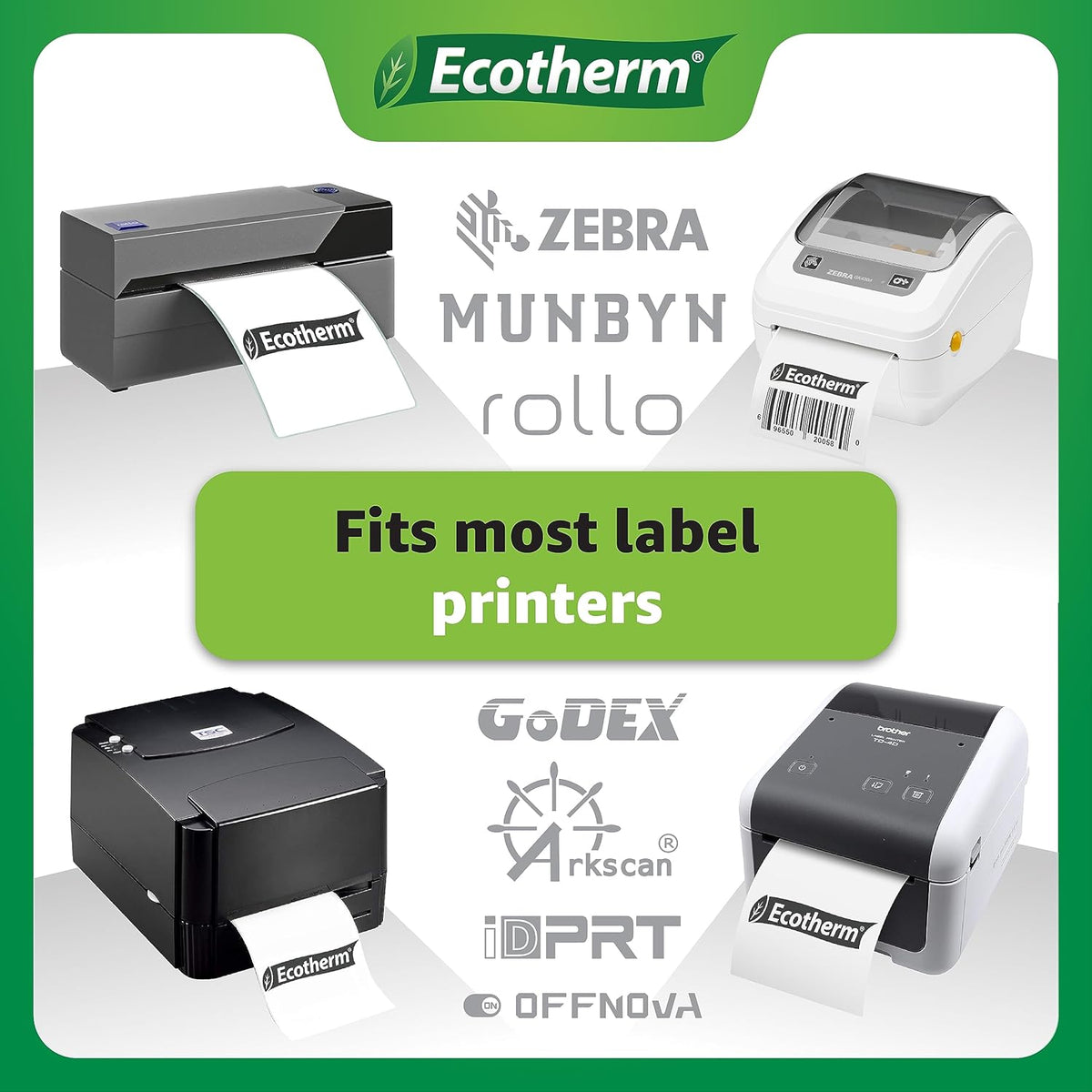4" x 2" Thermal Labels | 4 Rolls | 3040 Labels | fits Zebra, Munbyn, Rollo, Godex, Arkscan, iDPRT, Offnova Thermal Label Printers and More | Blank White Adhesive Stickers by Ecotherm