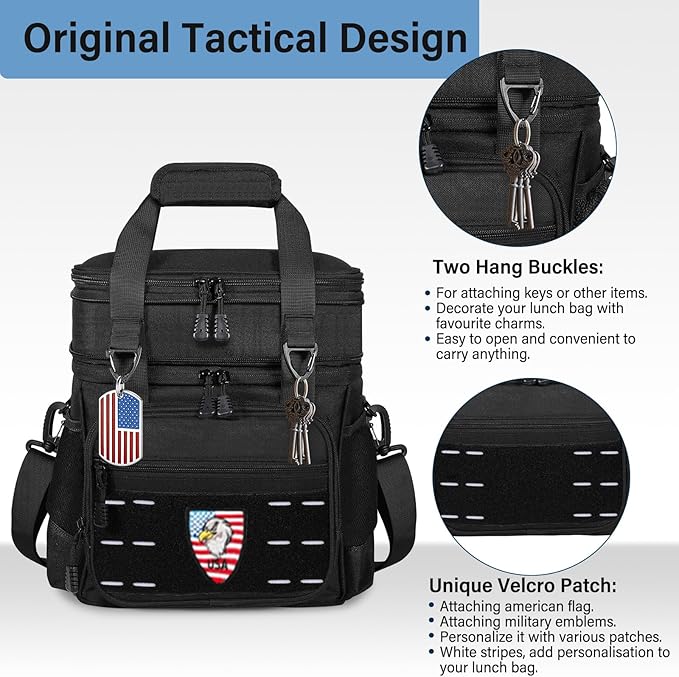Lunch Box Cooler Bag - Insulated Tactical Lunchbox for Men - Large Lunch Pail for Adults Work Outdoor Shifts Trips Black 25L