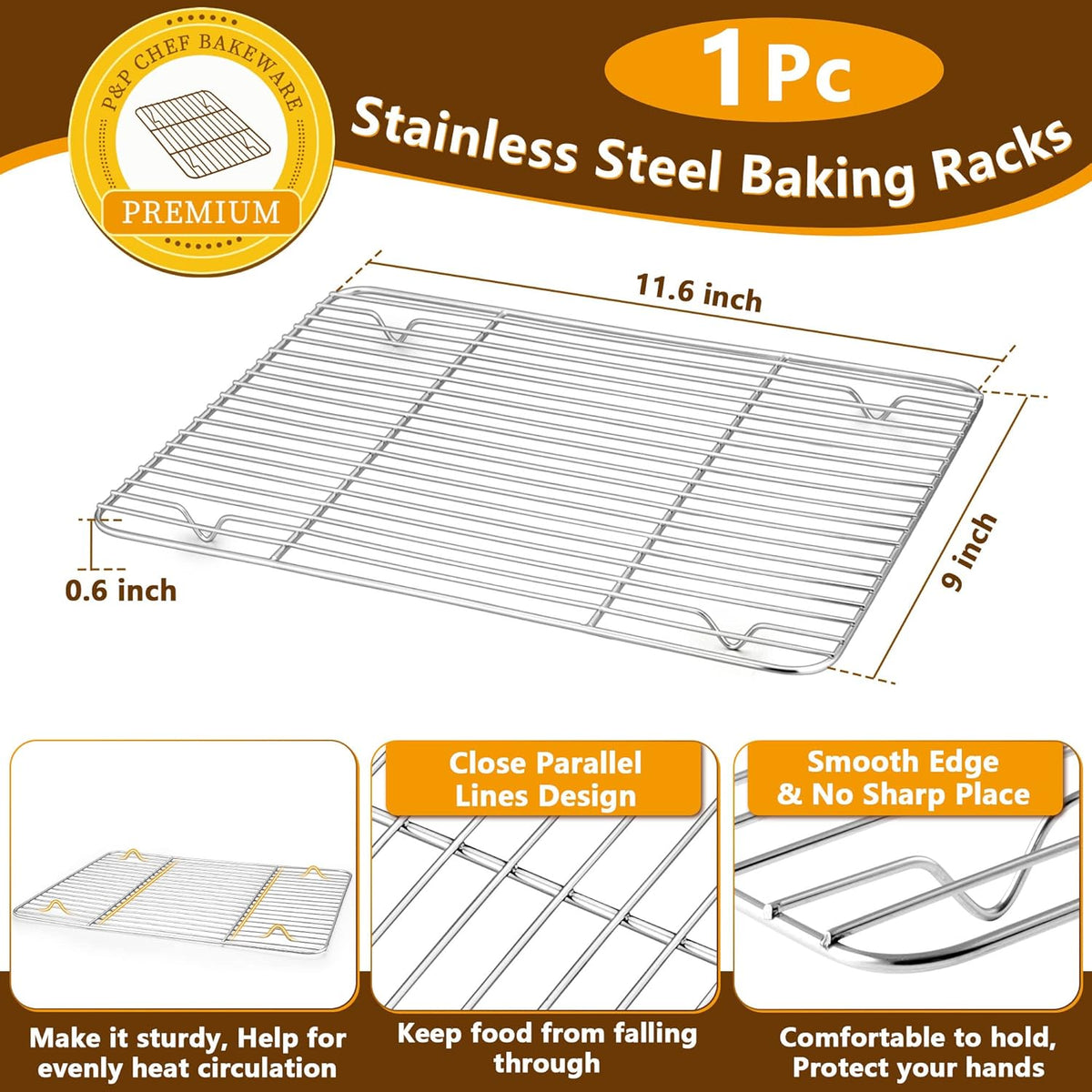 P&P CHEF 12.5 Inch Baking Sheet Pan with Rack Set, Stainless Steel Cookie Sheet Pan Tray with Cooling Rack for Oven Use, Cooking Roasting, Non Toxic & Dishwasher Safe, Heavy Duty