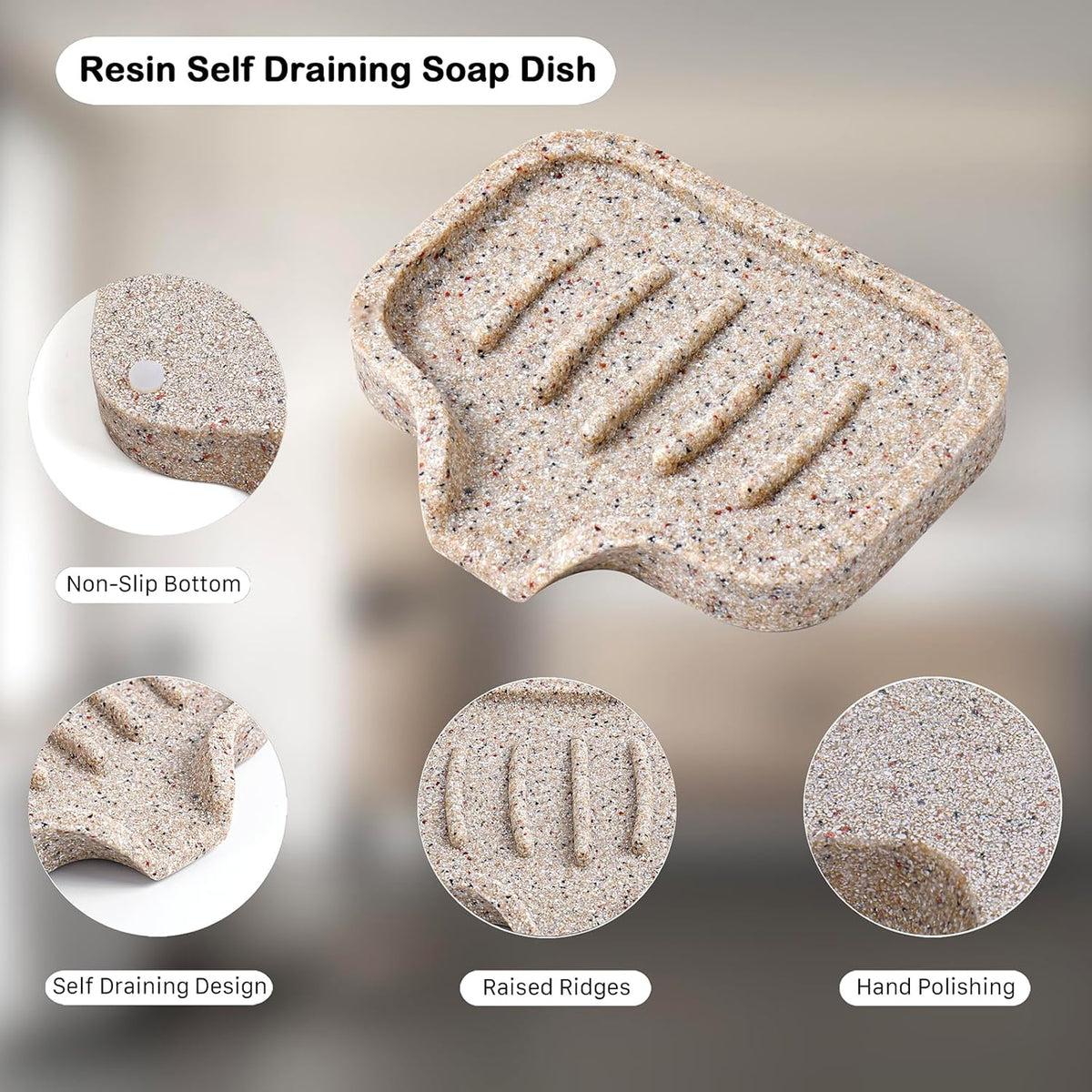 Self Draining Soap Dish- 2 Pcs Bar Soap Holder for Shower, Large Soap Savers Soap Tray Sponge Holder for Kitchen Bathroom Bathtub Sink, Linen