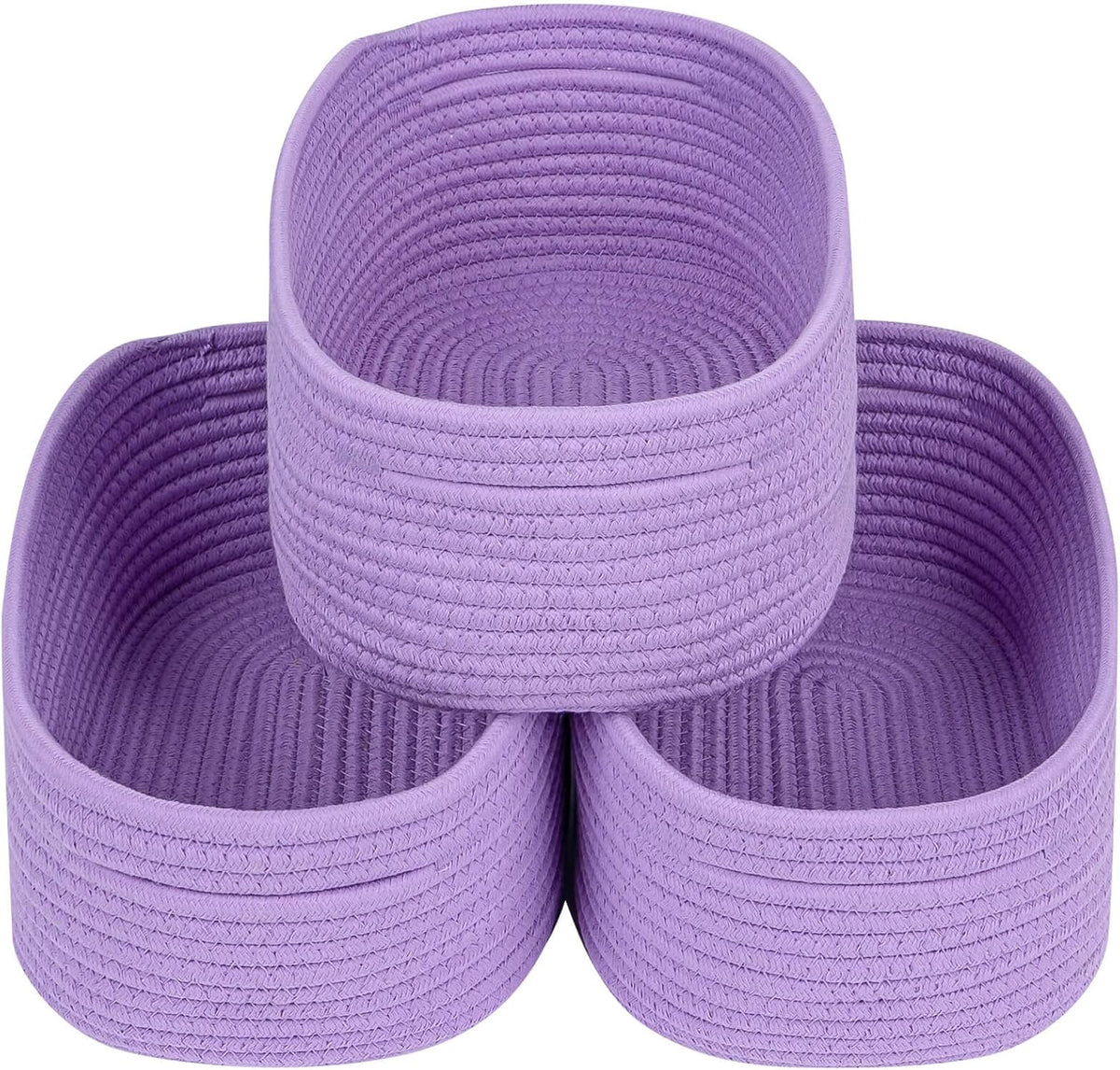 CubesLand Small Storage Baskets for Shelves, Closet Organization Storage Bins Empty Gift Basket 3 Packs Baby Nursery Woven Baskets for Organizing, Rectangular Clothes Closet Shelves Baskets Purple