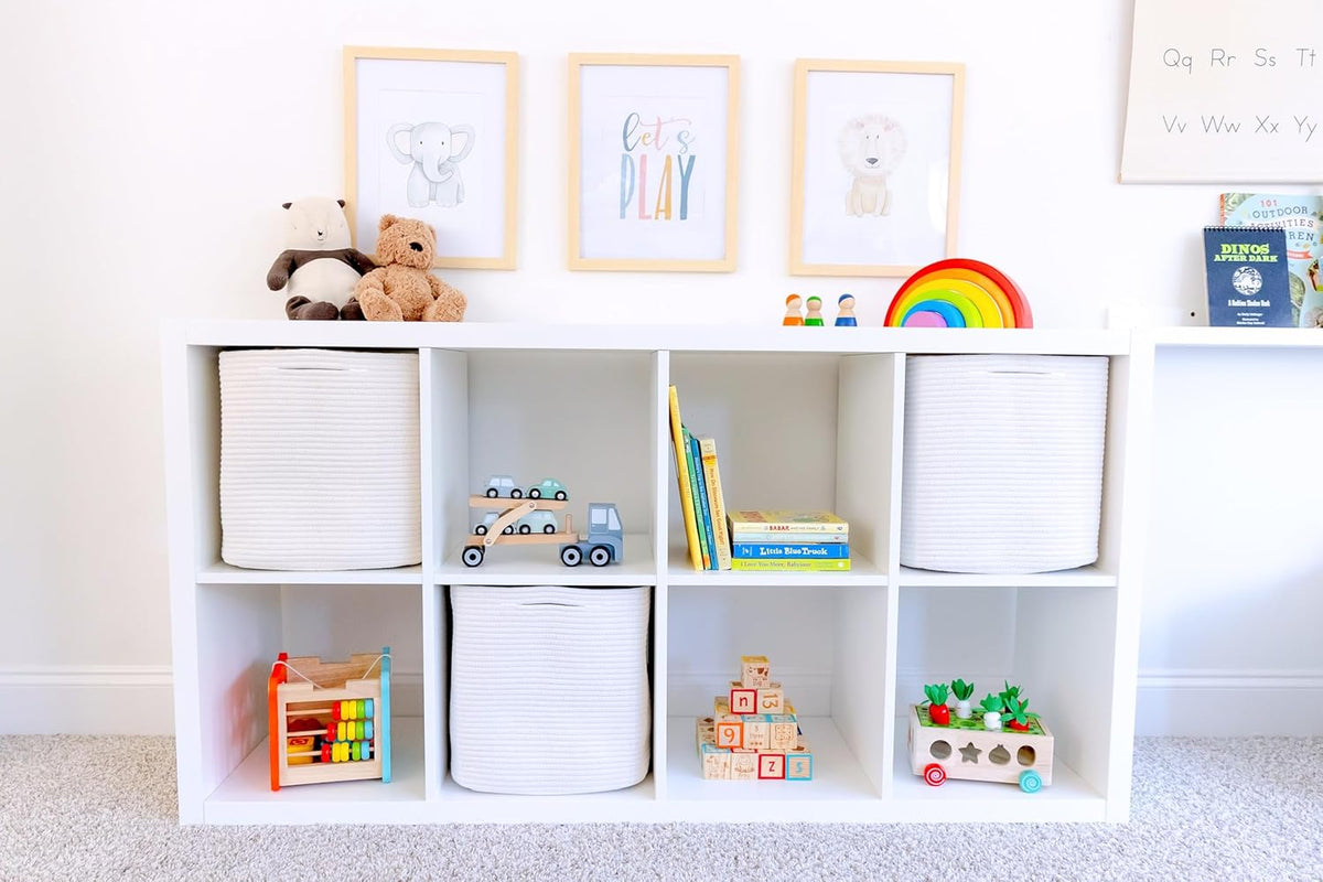NaturalCozy 13x15x13 Kallax Storage Cubes, 3 Pack | Cotton Rope Cube Storage Bins Woven Baskets for Organizing | Kallax Insert Baskets for Shelves Organizer, Kids Toy, Pantry, Closet, Baby Nursery