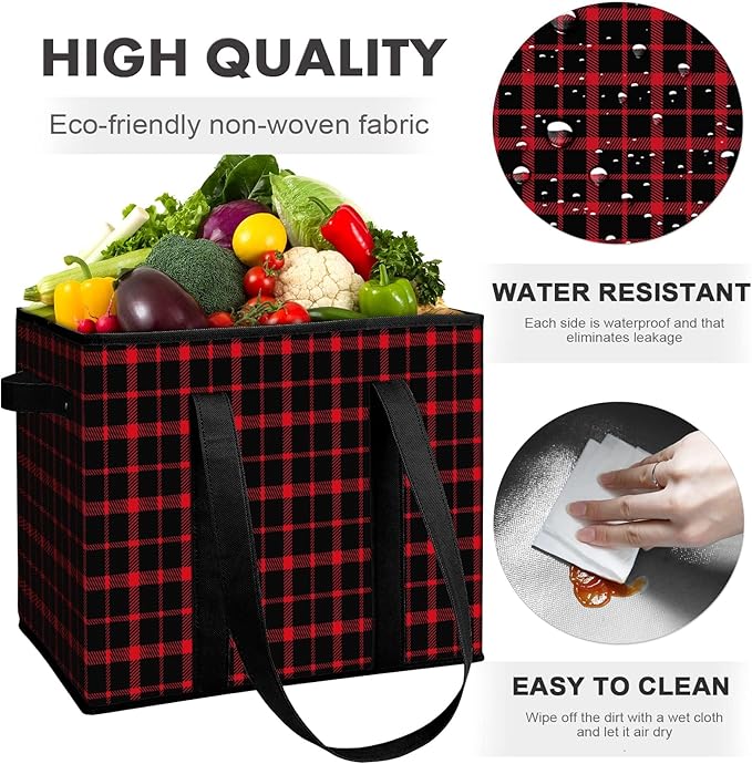 WISELIFE Reusable Grocery Bags 3 Pack,Large Grocery Tote Bag Water Resistant Shopping Bags Foldable Grocery Bag for Clothes,Shoes and Picnic,Red