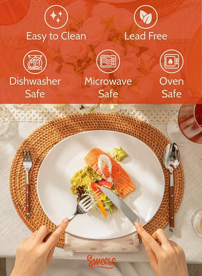 Sweese Porcelain 11 Inch Dinner Plates Set of 6 - White Dinner Plates - Dishwasher, Microwave, Oven Safe, Scratch Resistant