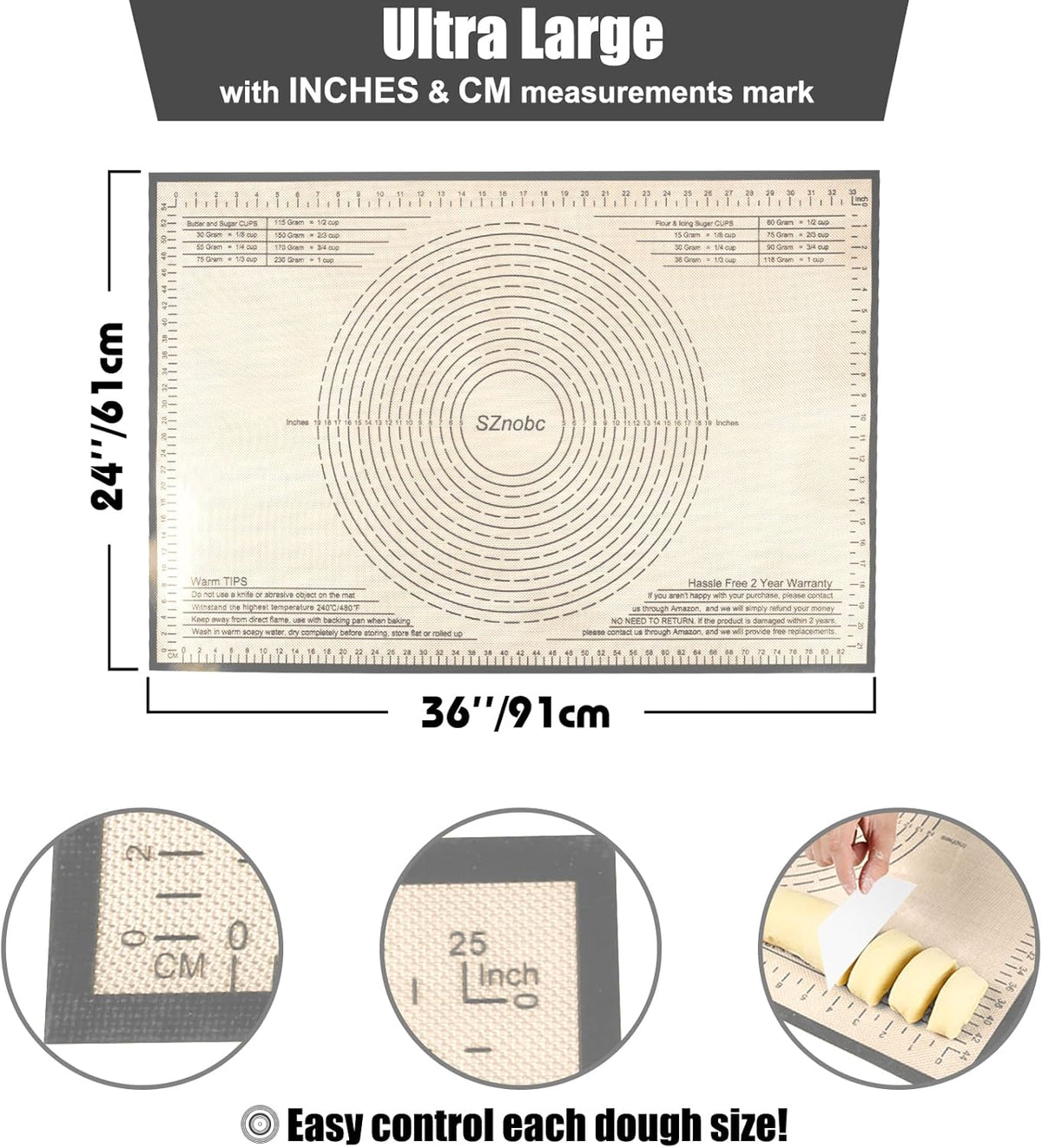Silicone Pastry Mat 36''By 24'' Nonstick Baking Mats Extra Large Counter Mat for Dough Rolling, Pastry, Pie Crust, Fondant, Cookies, Bread, Pasta, Pizza Mat