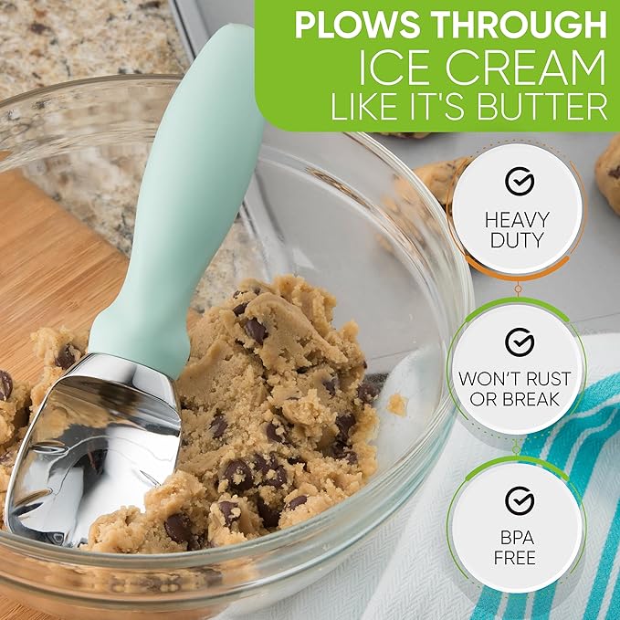 Spring Chef Heavy Duty Metal Ice Cream Scoop - Dishwasher Safe Ice Cream Scooper - Commercial Icecream Scoop Spade - Professional Kitchen Gadgets for Gelato, Melon, Sundae - Cookie Spoon - Mint