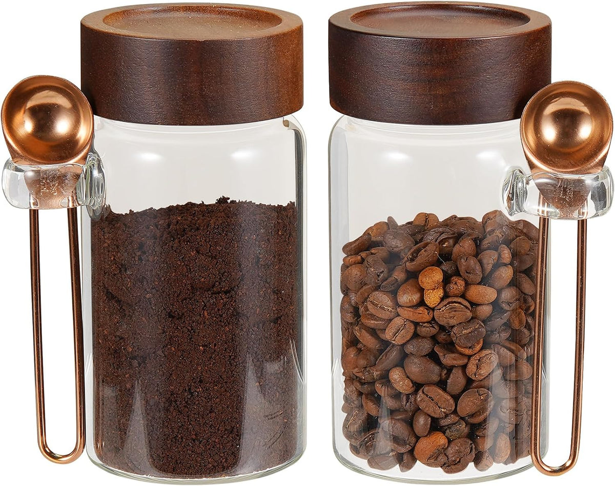 8oz Small Glass Spice Jar with Spoon Coffee Sugar Container Airtight Food Storage Canisters Bottle for Kitchen Seasoning Tea Herb Overnight Oats Bar(2×250ml(8.4oz))