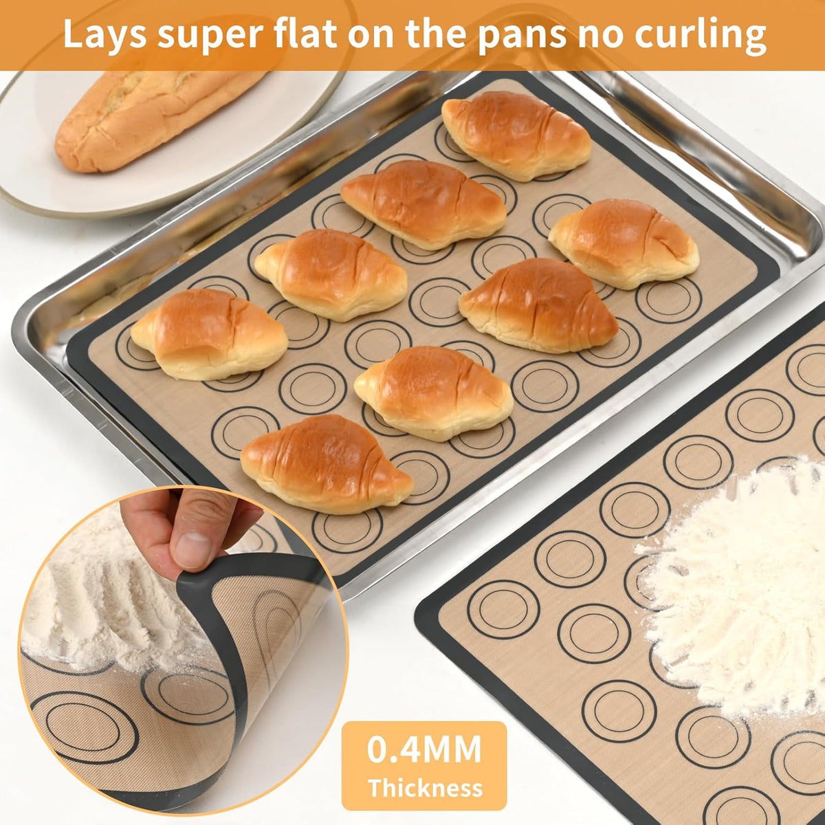2-Pack Baking Mat with Circles – Silicone Macaron & Cookie Sheet Liners, Non-Stick BPA-Free Reusable Silicone Mats for Half Sheet Pans (16.54" x 11.62"), for Precision Baking & Candy