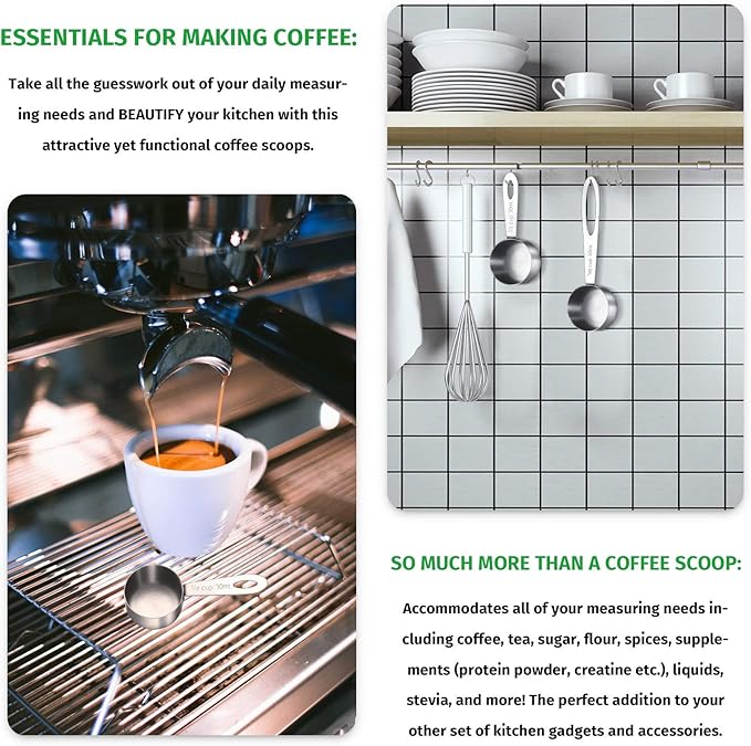 Geiserailie 4 Pcs Coffee Scoop 2 Tablespoon Stainless Steel Coffee Measuring Scoops, Including 2 Short Handled 2 Long Handle for Tea, Sugar and Milk, 30 Ml,1/8 Cup
