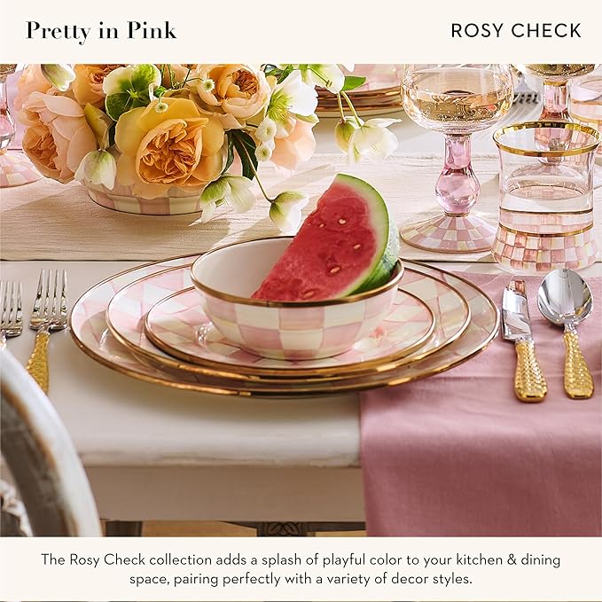 MACKENZIE-CHILDS Enamel Everyday Bowl, Serving Bowl for Entertaining, Extra-Small, Pink-and-White Rosy Check, Set of 1