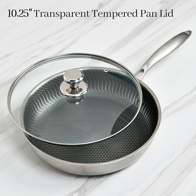 10.25 In Glass Lid for Frying Pan, Tempered Replacement Cover for All 10.25 inches Cookware for Skillets, Round Cast Iron, Cast Aluminium, Stainless Steel Pans &Pots