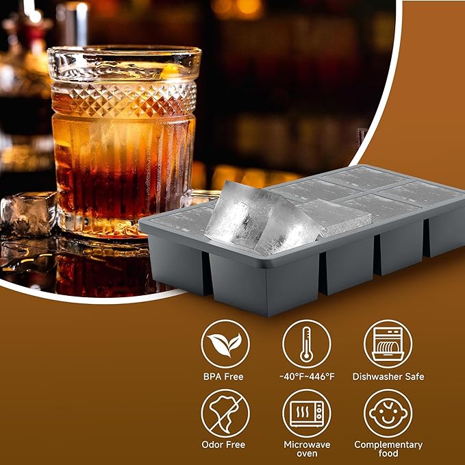 Samuelworld Premium Ice Tray Combo (16 Ice Cube/6 Ice Ball), New Upgraded Large Ice Sphere Maker Ice Cube Trays, Spill-Free Integrated Funnels, Whiskey Bourbon Cocktails Ice mold, Grey(With Ice Bags)