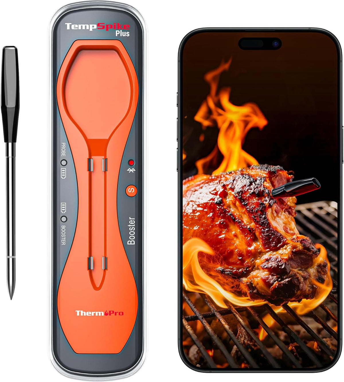 ThermoPro TempSpike Plus 600FT Wireless Meat Thermometer with Upgraded Ultra-Thin Probe, Bluetooth Meat Thermometer Wireless for Outside Grill, Smoker Thermometer for BBQ Oven Rotisserie Sous Vide