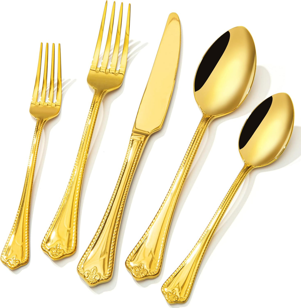 KINGSTONE Gold Silverware Set, 40-piece 18/10 Stainless Steel Flatware Set Cutlery Set for 8, for Kitchen, Home, Wedding, Party, Mirror Polished and Dishwasher Safe, Featured Gifts