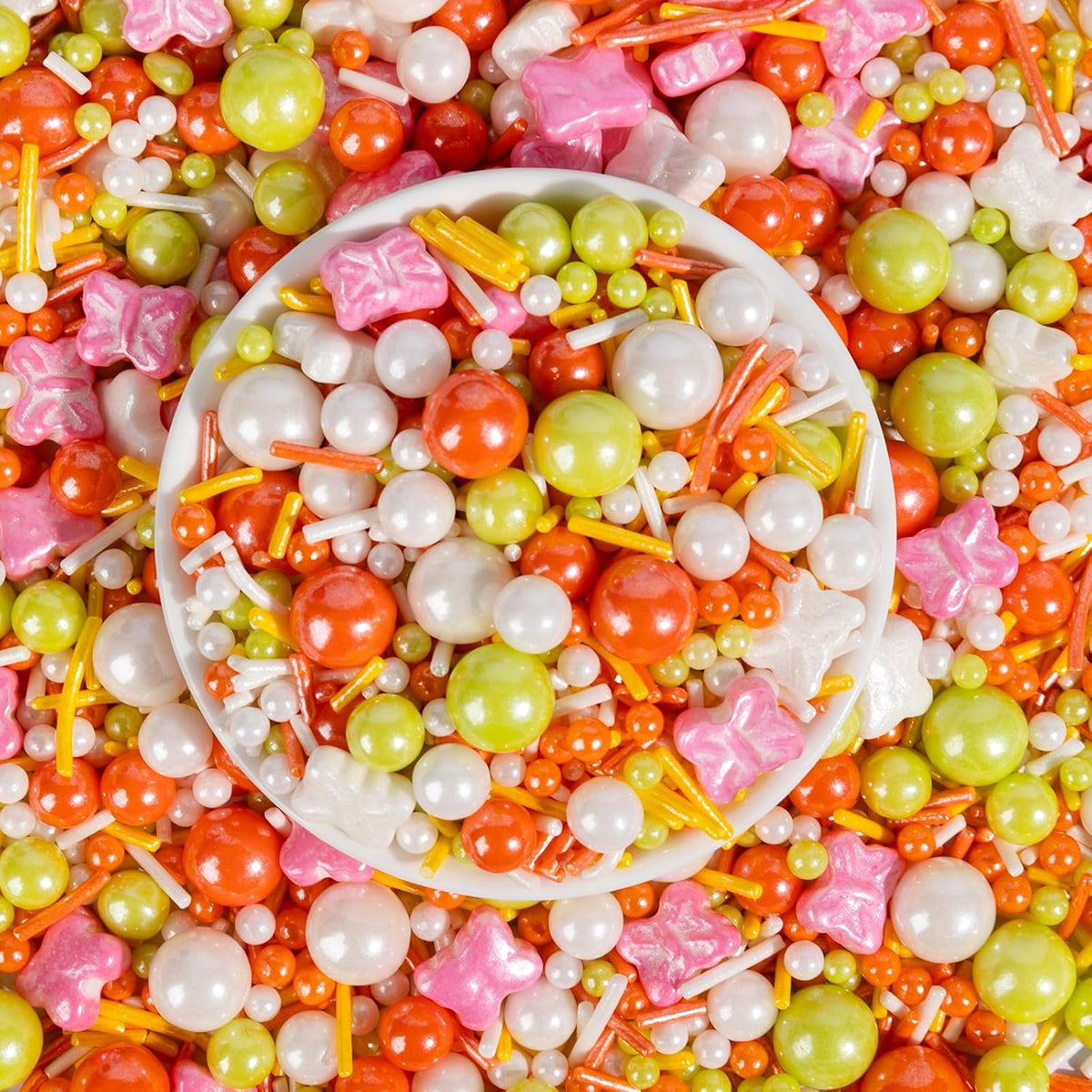 Butterfly Sprinkles,Edible Pearl Sugar Decorating,Colorful Candy Sprinkles Jimmies Mixed,130g/4.58oz,Orange White Pink Edible Cake Decorations,Perfect for Baking,Dessert,Ice Cream,Cookies,Cupcake Toppers,Wedding Party Birthday Supplies