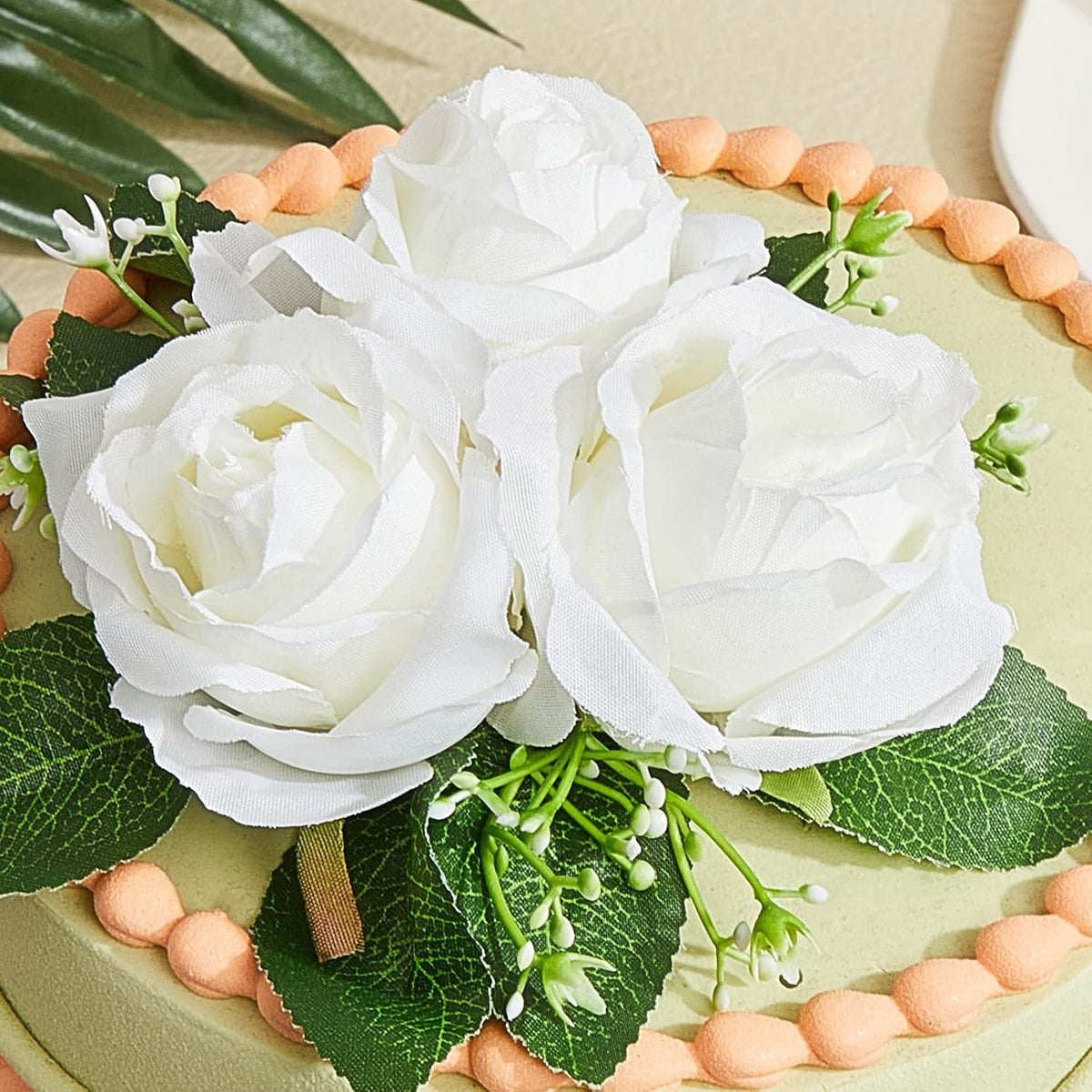 Taiyin 9 Pcs Flower Cake Topper Boho Cake Decorations Eucalyptus Flowers Floral Decorations for Women Wedding Birthday Party Anniversary(White)