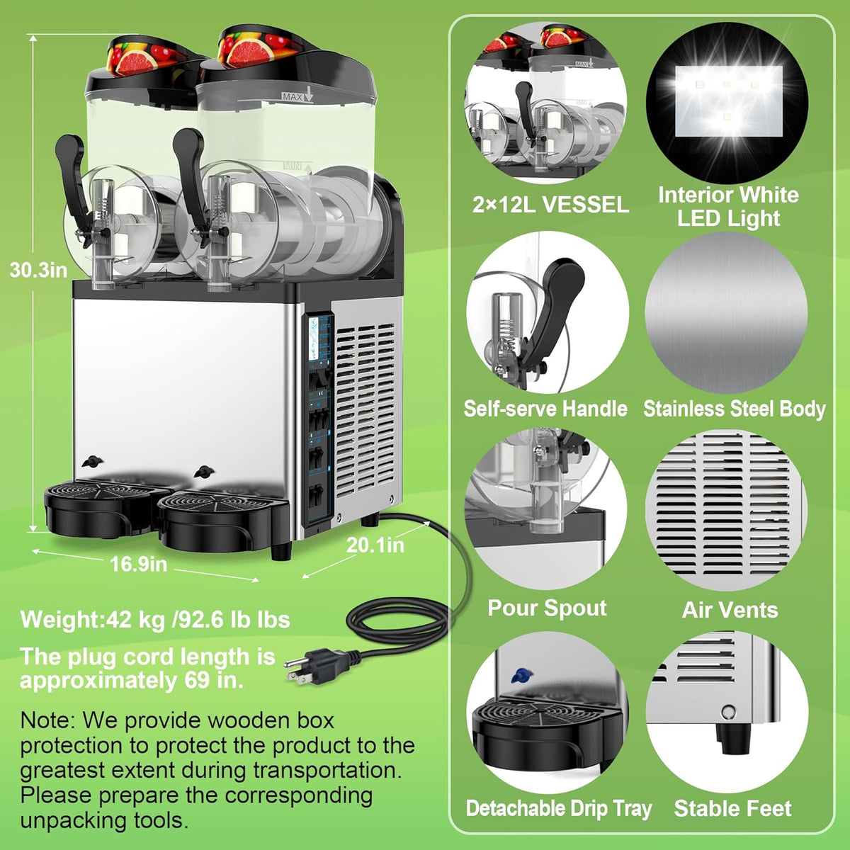 Commercial Slushie Machine, Slushy Machine for Home, 24L Slushie Maker Frozen Drink Maker, No Ice Need, Kitchen Appliances, Slush Cocktail Margarita, Smoothie Machine, Party Bar Amusement Park