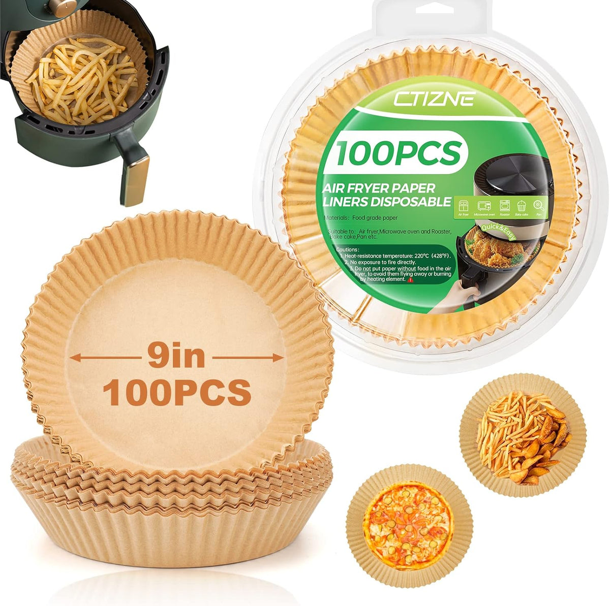 Air Fryer Disposable Paper Liners: 100PCS 9IN Round Air Fryer Basket Liners Food Grade Non-Stick Parchment Paper for Oven Steamer Microwave