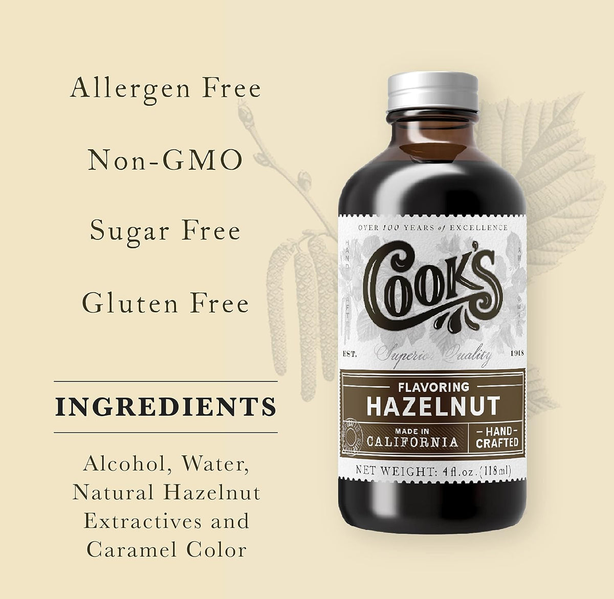 Cook's, Pure Hazelnut Flavor, Perfect for Baking and Cooking, Certified Kosher, Gluten Free, Allergen Free, Vegan, 16 oz