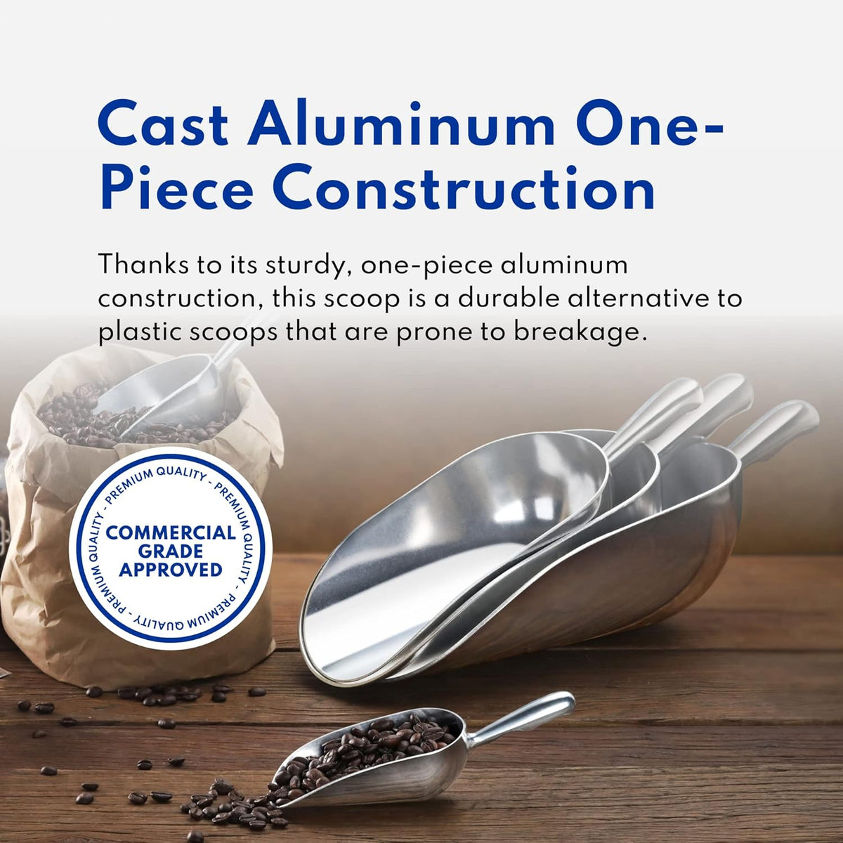 New Star Foodservice 34547 One-Piece Cast Aluminum Round Bottom Bar Ice Flour Utility Scoop, 24 -Ounce, Silver (Hand Wash Only)