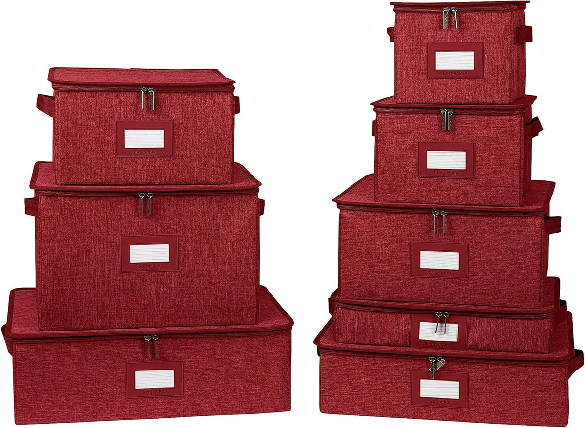 Covermates Keepsakes Dish Storage Box - Stackable, Reinforced Handles, China Storage, Red Heather