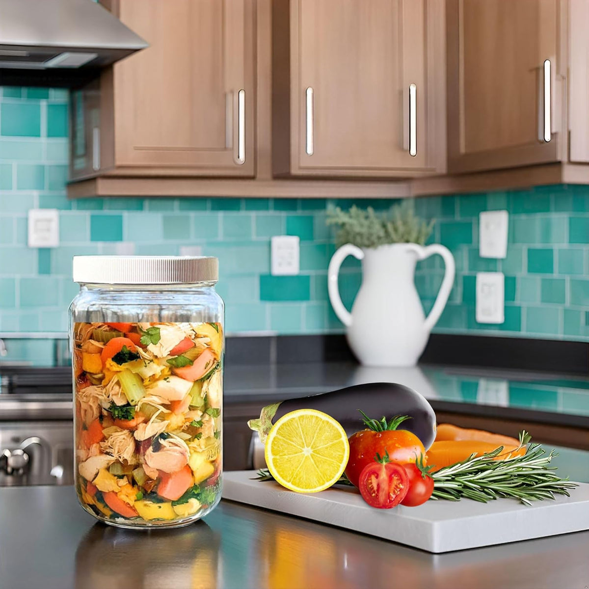 JARMING COLLECTIONS 32oz Extra Wide Mouth Glass Storage Jar with BPA-Free Plastic Lid – Quart Size Airtight Mason Jar for Kitchen, Pantry, and Food Storage (Set of 2)