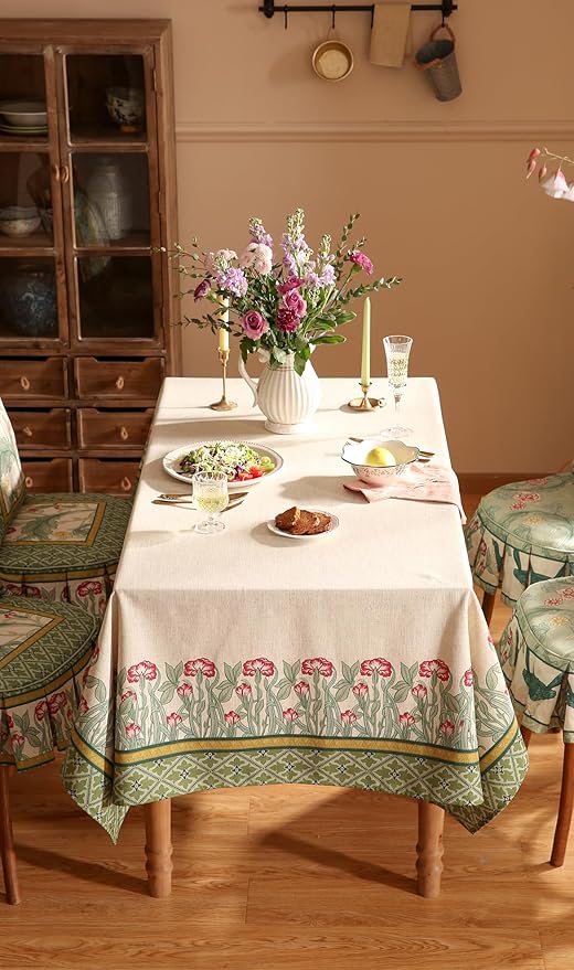 patdrea Designer Small Green Tablecloths for Square Table,Vintage Linen Leaves Pattern Tablecloth,Floral Fall Decor Table Cover for Kitchen Dining Christmas,Thanksgiving,55"x55"-Cecilia D