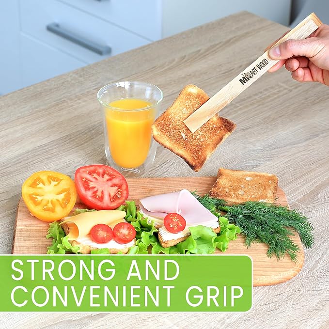 2 Pcs Magnetic Wooden Toaster Tongs | 8.7-Inch Kitchen Tongs for Cooking, Bread, Bacon, Bagels, and Muffins | Non-Toxic Design, Prefect Bamboo Alternative, Perfect for Toaster, BBQ, and Grilling