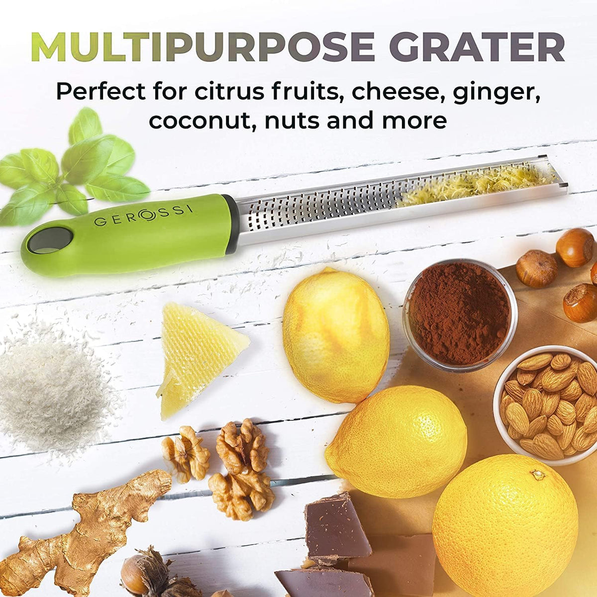 Stainless Steel Cheese Grater & Lemon Zester w/Extra Sharp Blade - Perfect for Lemon, Parmesan, Garlic, Chocolate - Spice Up any Dish in Seconds w/Your Premium Citrus Hand Grater with Handle - Green