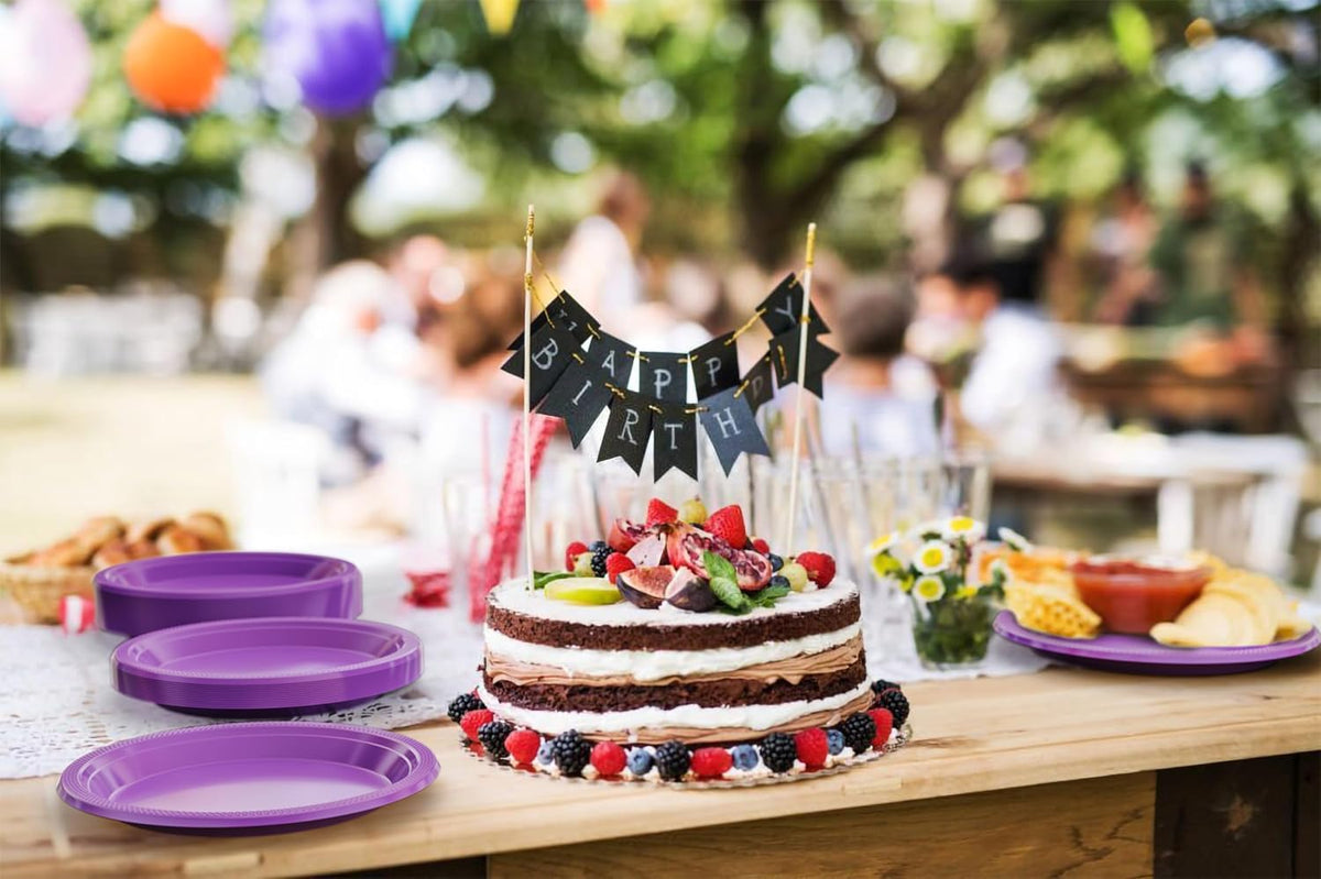 Exquisite Party Solids Purple Plastic Plates For Party 9" Purple Disposable Plates Heavy Duty Supplies 100 Pcs Plastic Dinnerware Sets Heavy Duty 350 GSM Disposable Dinnerware Set