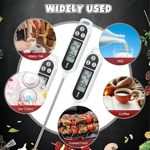 6 Pcs Instant Read Meat Thermometer with Long Probe 9.65 Inch Kitchen Cooking Food Candy Waterproof Digital Thermometer for BBQ Water Milk Yogurt Liquid Cooking(White)