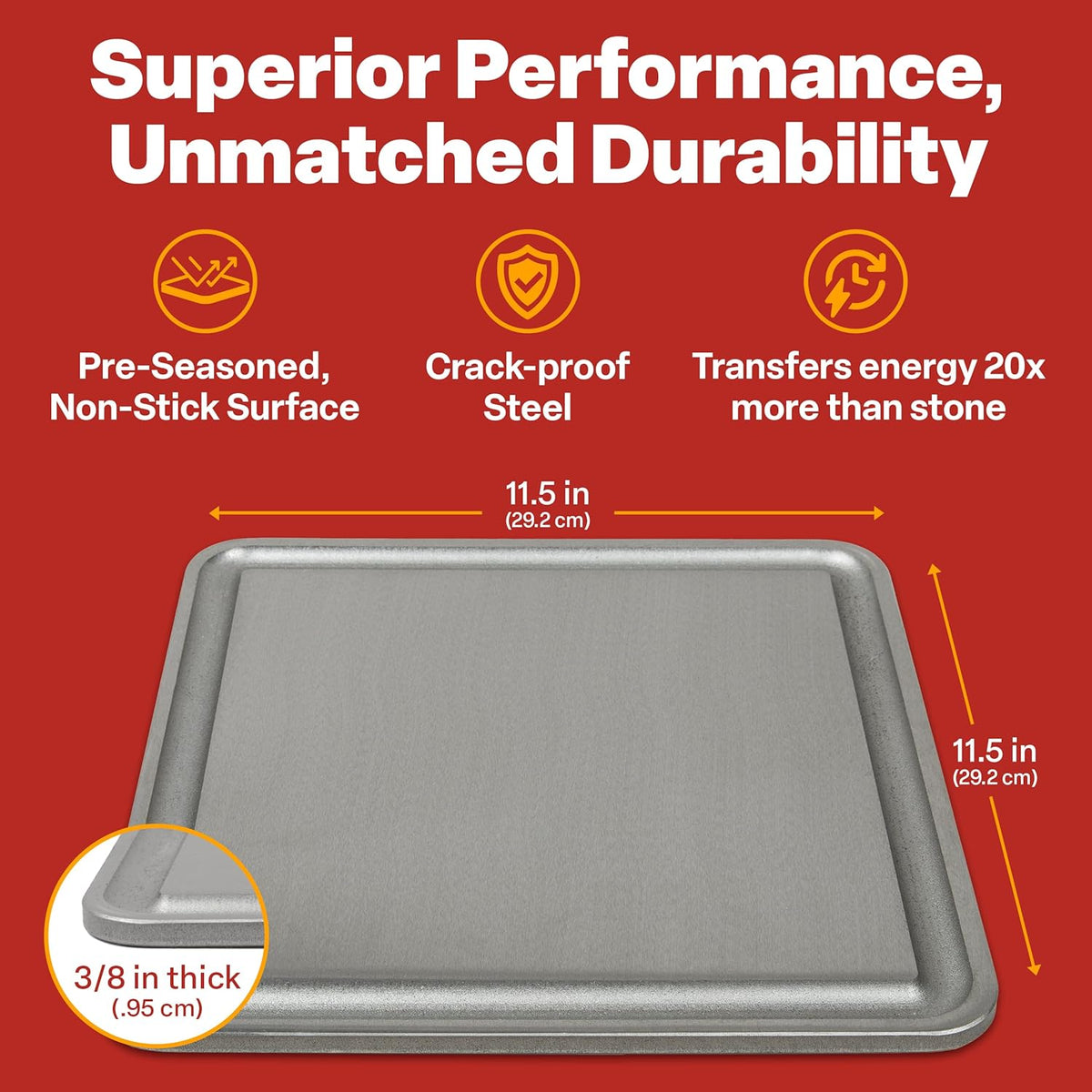 Baking Steel Mini Griddle (11.5"x11.5"x3/8") - Flat Top Griddle for Stovetope, Grill, and Oven Use - Pre-Seasoned, Naturally Non-Stick Surface & Crack-Proof