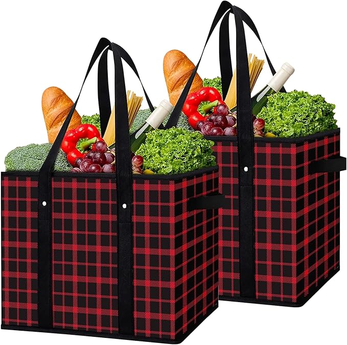 WISELIFE Reusable Grocery Bags 2 Pack,Large Grocery Tote Bag Water Resistant Shopping Bags Foldable Grocery Bag for Clothes,Shoes and Picnic,Red