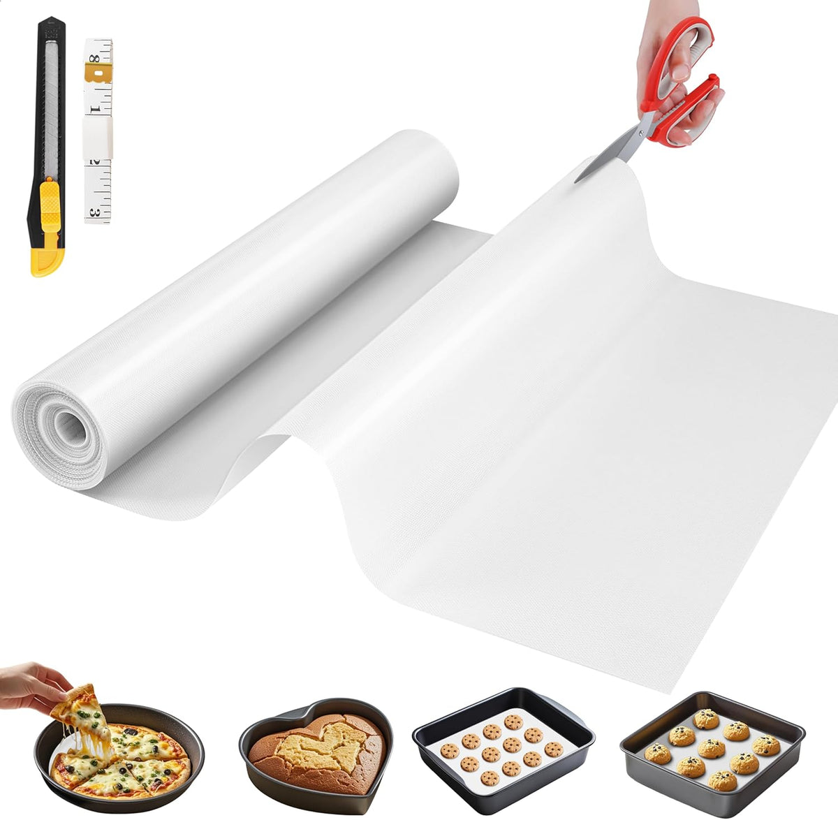 Silicone Baking Mat, 16 IN x 6 FT Free Cutting Baking Sheet,Non-Stick Reusable Dough & Pastry Mat,Non-Slip Silicone Mat Roll for Air Fryer Liner,Freeze Dryer,Oven Baking Pan,Kitchen Counter