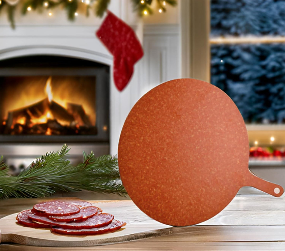 SWEIBIAI Small 13” Round Pizza Cutting Board Pizza Serving Board For Kitchen Charcuterie Board Wood Fiber