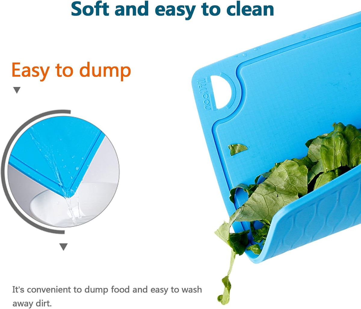 Thick Cutting Boards for Kitchen Silicone Chopping Board Set of 2 Mid 12.6'' x 9.1”,Mini 9.1”x7.1” Non-slip Deep Drip Juice Groove Easy Grip Handle,Dishwasher Safe-Blue