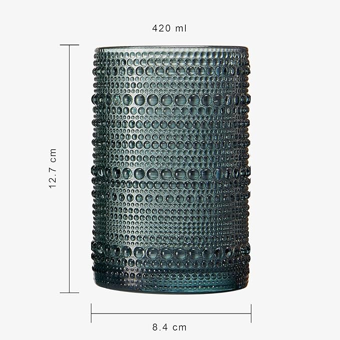 Khen Hobnail Beaded Highball Drinking Tumbler Glasses | Set of 6 | Color, Vintage Bubble Design Whiskey Glassware, Old-Fashioned, Embossed Design for Water, Wine, Cocktail Embossed, Rocks Glass