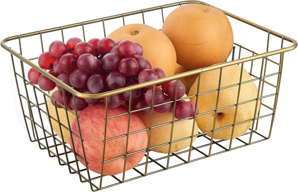 Wire Kitchen Storage Basket 5 Packs,Perfect Pantry Organization Accessories Baskets,Laundry Basket,Countertop Organization,Suitable for Kitchen,bathroom,bedroom,Tabletop,Stackable,Bronze