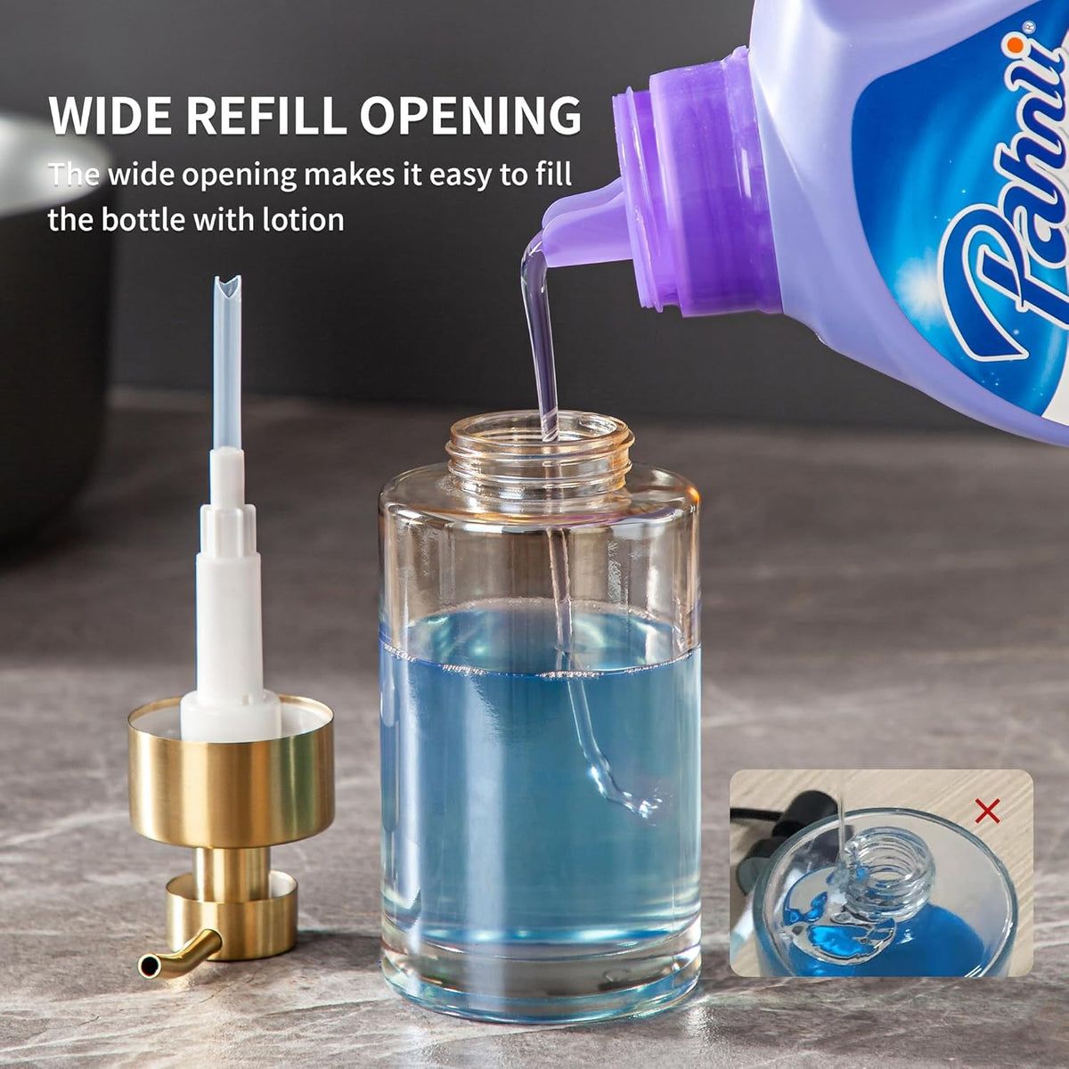 Enra Gold Foaming Soap Dispenser, 12oz Thick Glass Bathroom & Kitchen Dispenser with Stainless Steel Pump