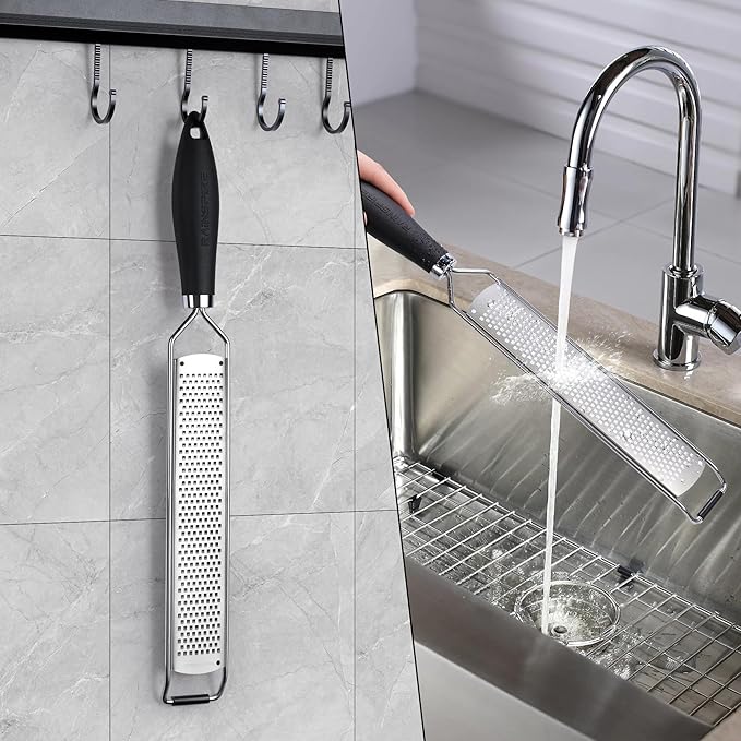 Upgraded Citrus Lemon Zester Grater, Easy Clean Dishwasher Safe, for Ginger Garlic Parmesan Cheese, 304 Stainless Steel Blade, Protect Cover, Baking Supplies, Black