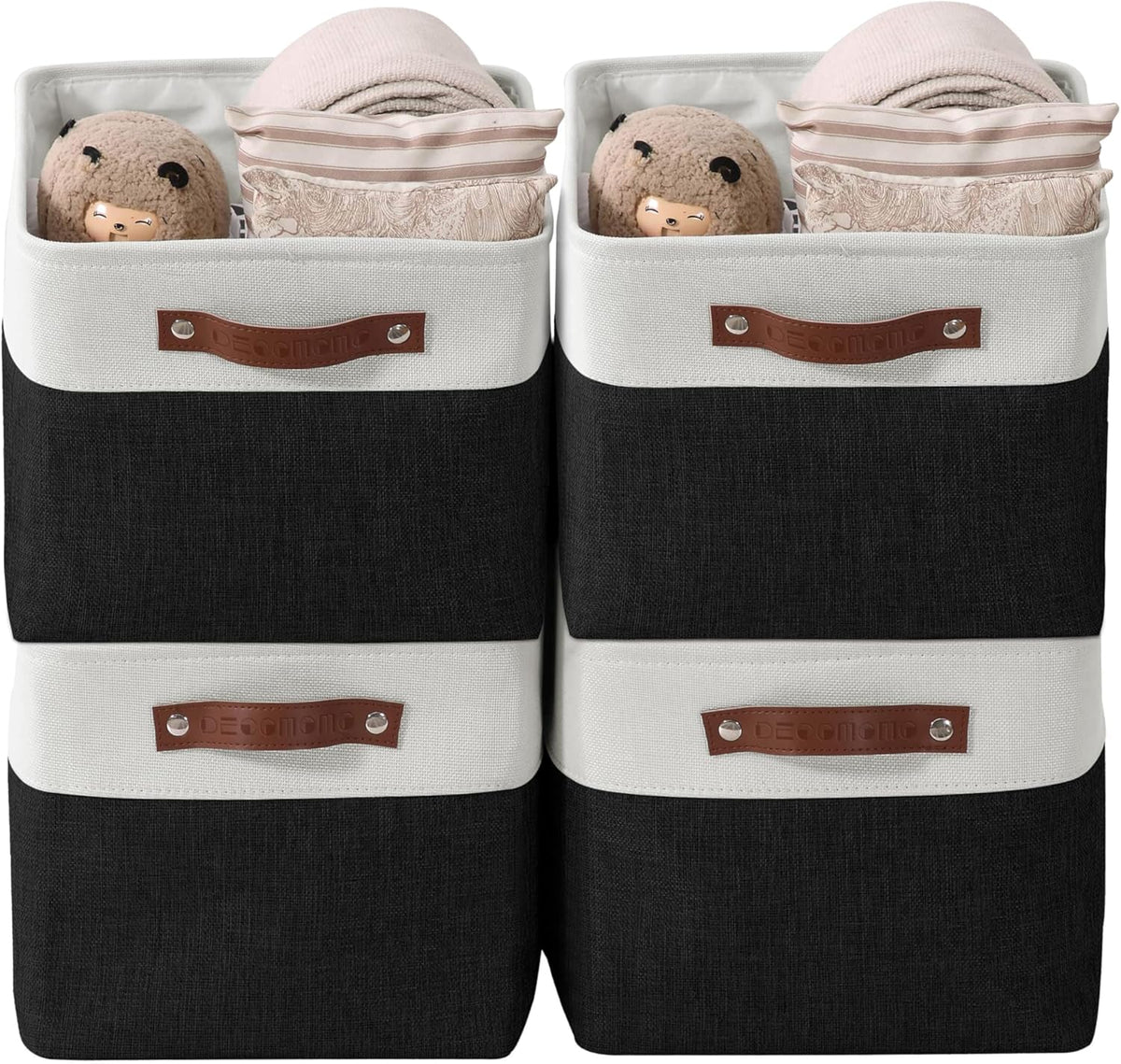 DECOMOMO Storage Bins Fabric Storage Baskets for Shelves, Linen Closet Organization Toys Nursery (Black and White, Large - 4 Pack)