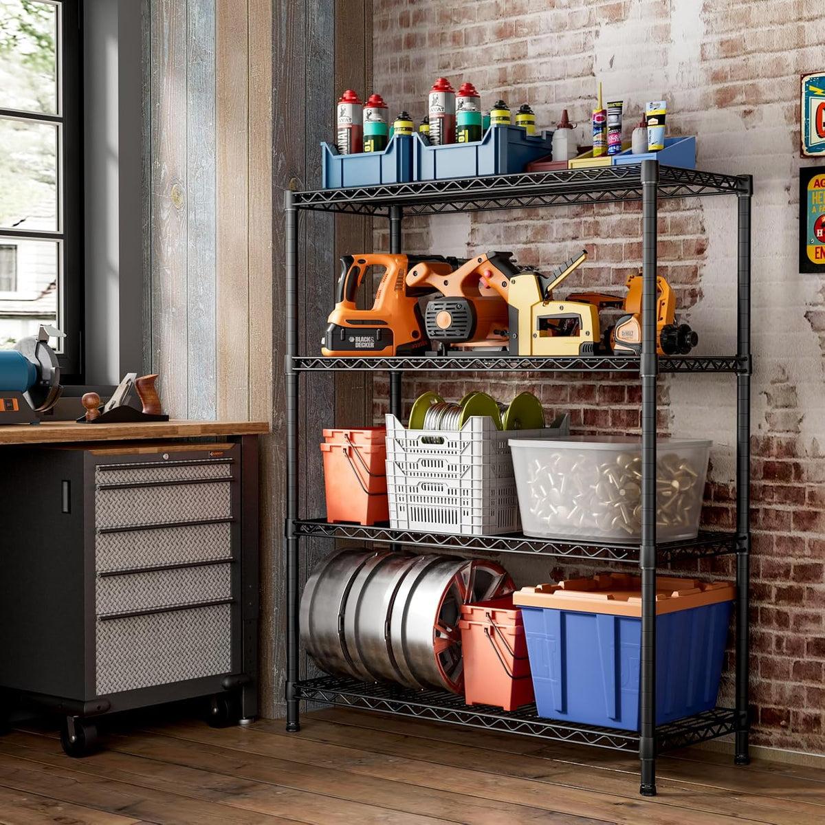 SINGAYE 4 Garage Heavy Duty Shelving Unit Kitchen Pantry Close Home Organizers and Storage Bathroom Shelf Laundry Room Organization Industrial Book Metal Wire Adjustable Shelves